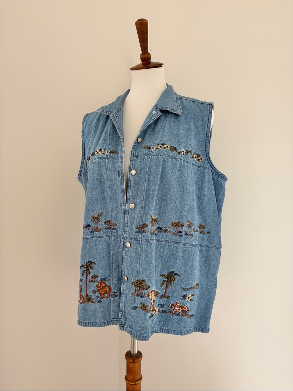 Vintage Denim Safari Embroidered Vest